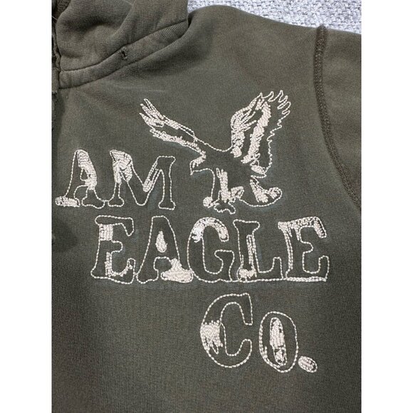 Y2K American Eagle Hoodie Men Large Green Distressed Stained Faded Grunge Skater - Picture 8 of 16